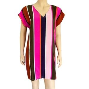 Marie Oliver Silk Multi Color Striped sheath tunic dress women's M